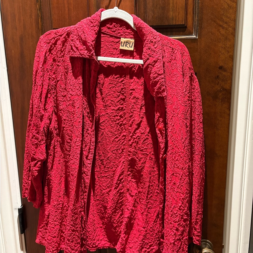 URU Women's Red Button Down Shirt